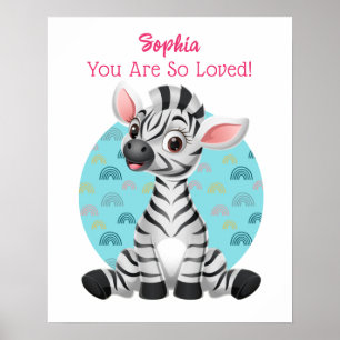 Cute Baby Zebra Art, Child's Name & Message Poster