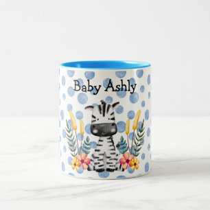 Cute Baby Zebra Flower Wreath Custom Baby Boy Name Two-Tone Coffee Mug