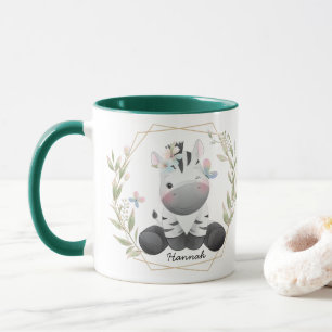 Cute Baby Zebra Flower Wreath Custom Name      Mug