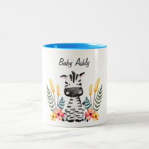 Cute Baby Zebra Flower Wreath Custom Name Mug