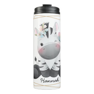 Cute Baby Zebra Flower Wreath Custom Name      Thermal Tumbler