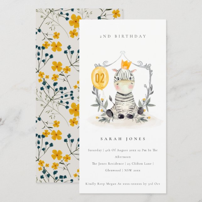 Cute Baby Zebra Foliage Any Age Birthday Invite (Front/Back)