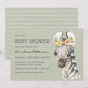 Cute Baby Zebra Gender Neutral Baby Shower Invitation