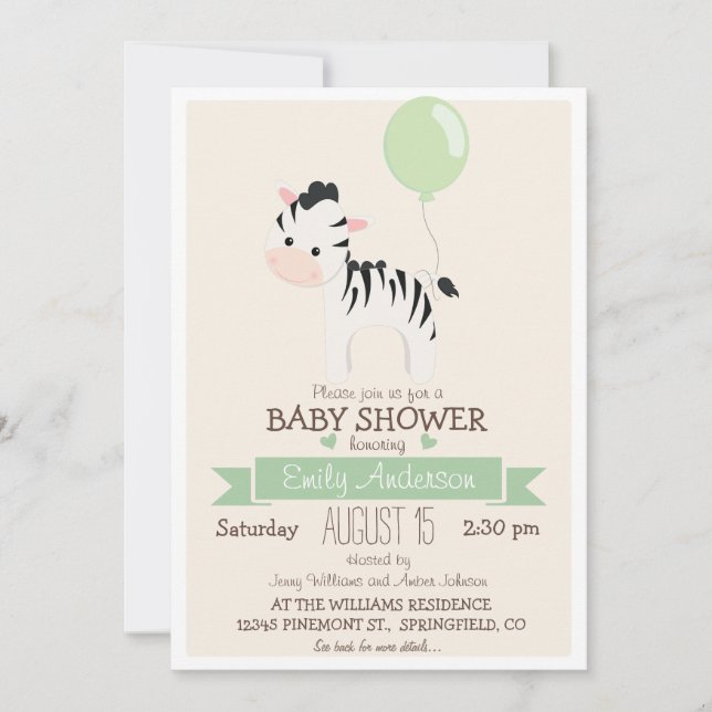 Cute Baby Zebra, Jungle Zoo Animal Baby Shower Invitation (Front)