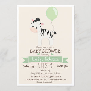 Cute Baby Zebra, Jungle Zoo Animal Baby Shower Invitation