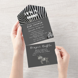 Cute Baby Zebra Safari Jungle Black Watercolor All In One Invitation