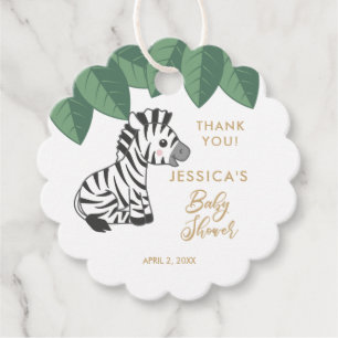 Cute baby zebra  with jungle leaves favour tags