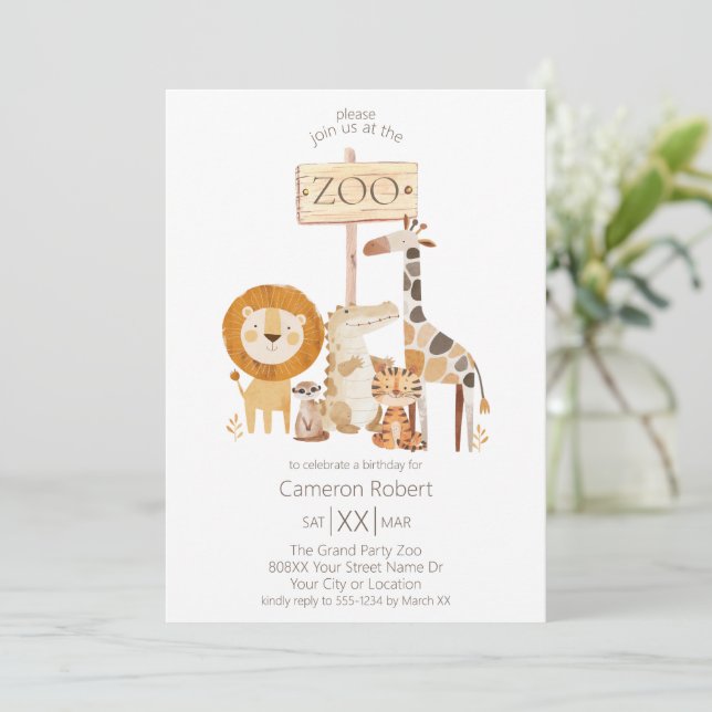 Cute Baby Zoo Animals Invitation (Standing Front)