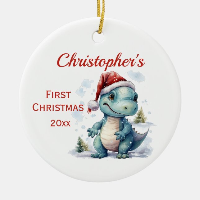 Cute Baby's 1st Christmas Dinosaur Ceramic Tree Decoration (Front)