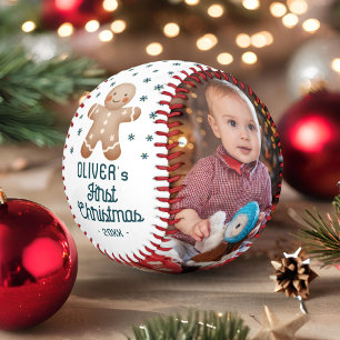 Cute Baby's 1st Christmas Gingerbread Man 2 Photo Baseball