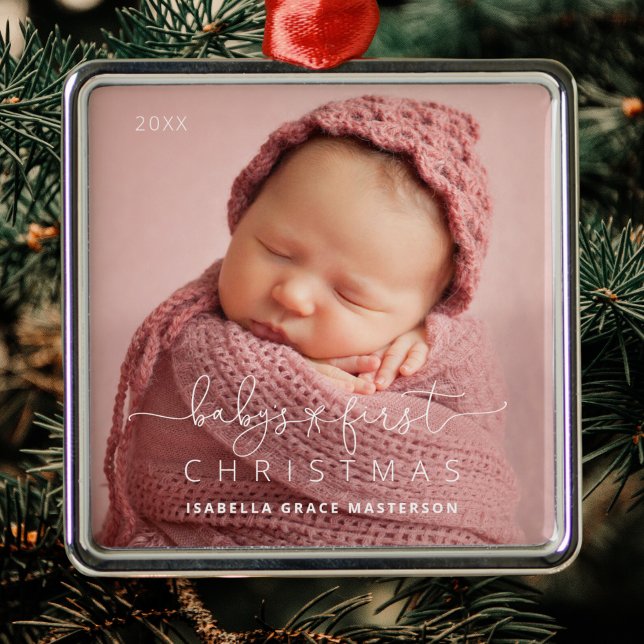 Cute Baby's 1st Christmas  Metal Tree Decoration (Shown on a Premium Square Ornament)