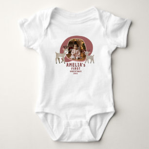 Cute Baby's 1st Christmas Photo Reindeer Baby Bodysuit