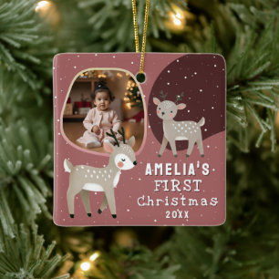 Cute Baby's 1st Christmas Photo Reindeer Ceramic Ornament