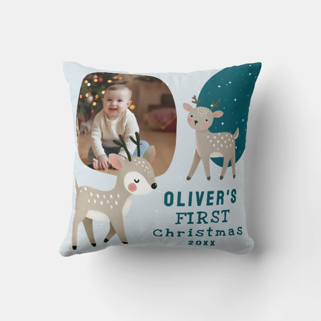Cute Baby's 1st Christmas Photo Reindeer Cushion (Back)