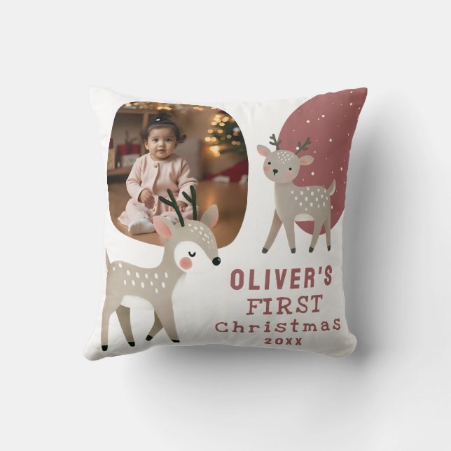 Cute Baby's 1st Christmas Photo Reindeer Cushion (Back)