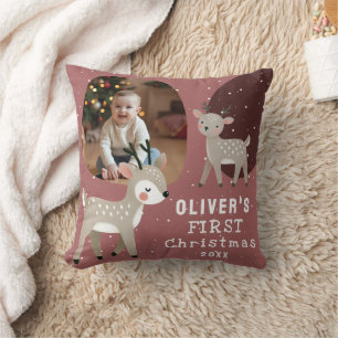 Cute Baby's 1st Christmas Photo Reindeer Cushion