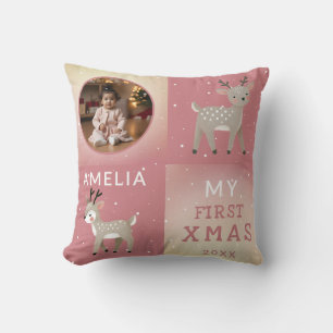Cute Baby's 1st Christmas Photo Reindeer Cushion