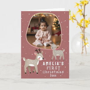 Cute Baby's 1st Christmas Photo Reindeer Holiday Card