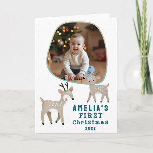 Cute Baby's 1st Christmas Photo Reindeer Holiday Card