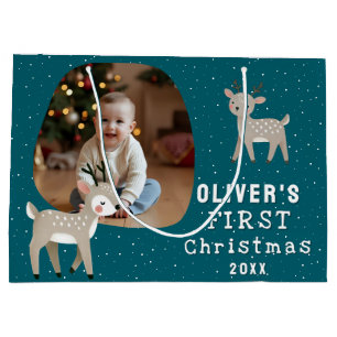 Cute Baby's 1st Christmas Photo Reindeer Large Gift Bag