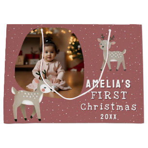 Cute Baby's 1st Christmas Photo Reindeer Large Gift Bag