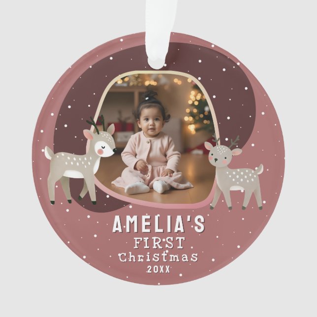 Cute Baby's 1st Christmas Photo Reindeer Ornament (Front)