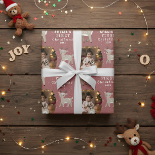 Cute Baby's 1st Christmas Photo Reindeer Wrapping Paper