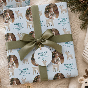 Cute Baby's 1st Christmas Photo Reindeer Wrapping Paper