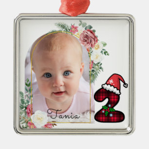Cute Baby's 2nd Christmas Photo floral frame Metal Tree Decoration