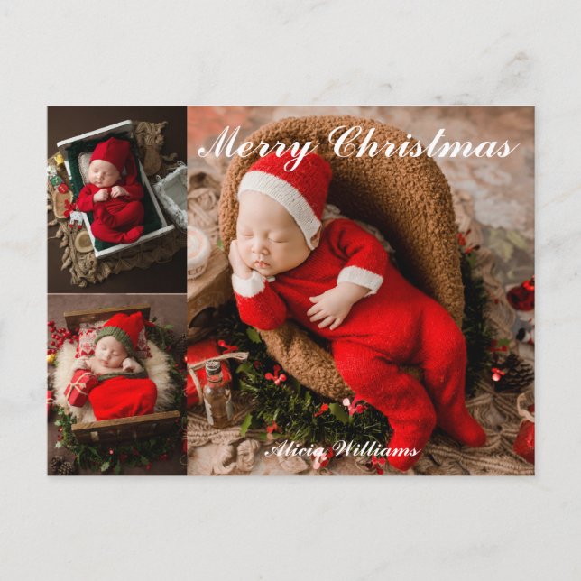 Cute Baby's First Christmas 3 Photo Collage  Postcard (Front)