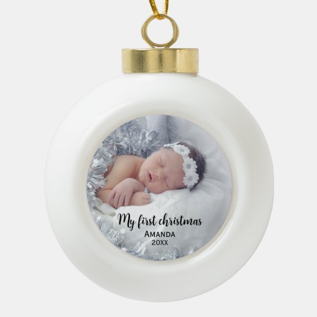 Cute baby's first christmas  ceramic ball christmas ornament (Front)