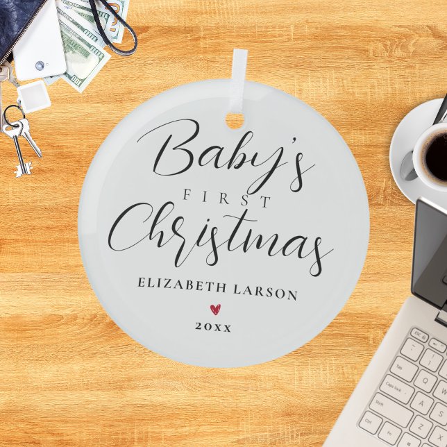 Cute Baby's First Christmas Custom Name White Glass Tree Decoration (Creator Uploaded)