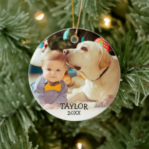 Cute Baby's First Christmas Custom Photo Name Year Ceramic Tree Decoration