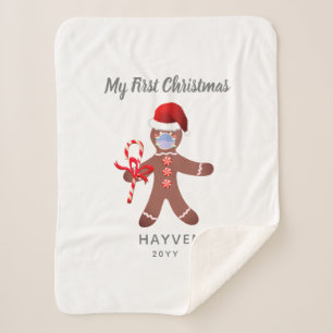 Cute Babys First Christmas Gingerbread Monogram Sherpa Blanket