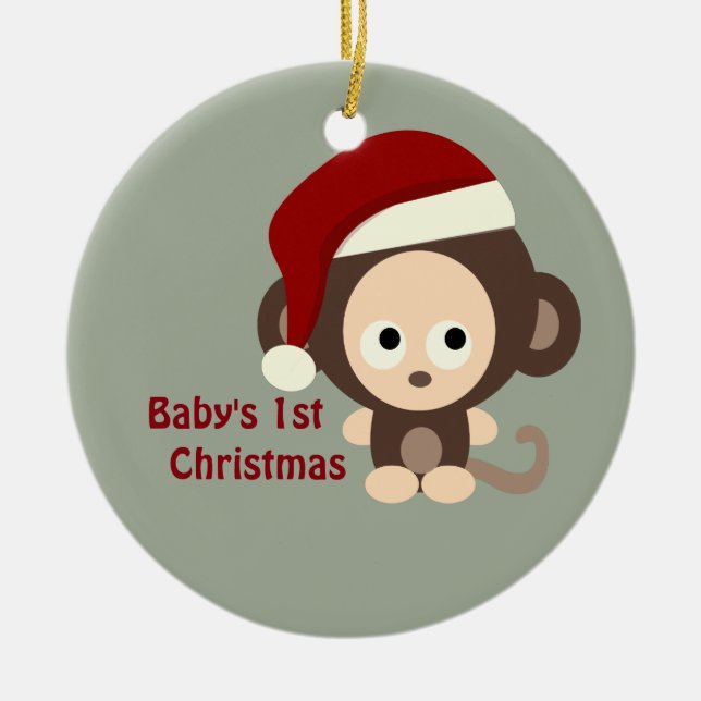 Cute Baby's first Christmas Monkey Ceramic Tree Decoration (Front)