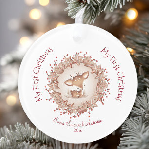 Cute Baby's First Christmas Ornament Deer Red