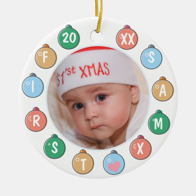 Cute Baby's First Christmas Photo Ceramic Tree Decoration (Front)