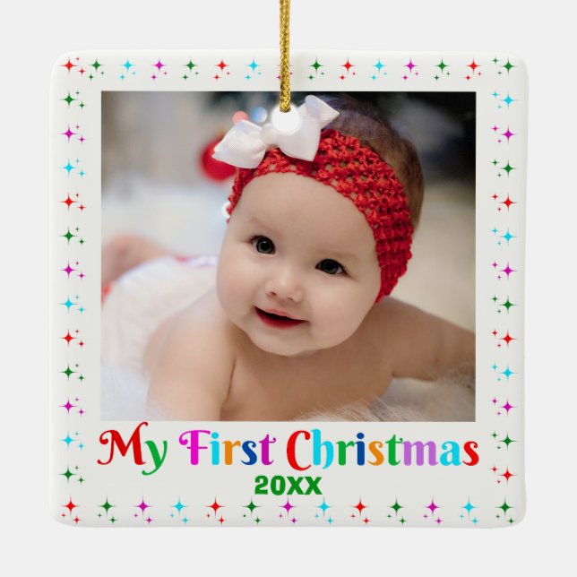 Cute Baby's First Christmas Photo off White Ceramic Ornament (Back)