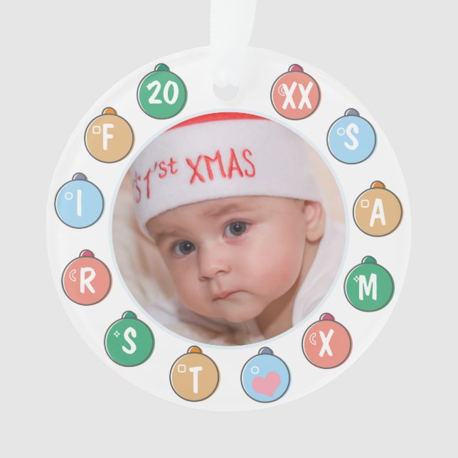 Cute Baby's First Christmas Photo Ornament (Front)