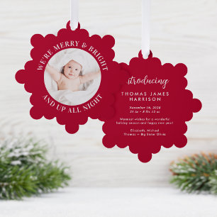 Cute Babys First Christmas Photo Red Holiday Tree Decoration Card