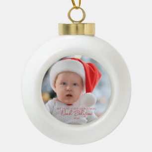 Cute Baby's First Christmas Photo White Ceramic Ball Christmas Ornament