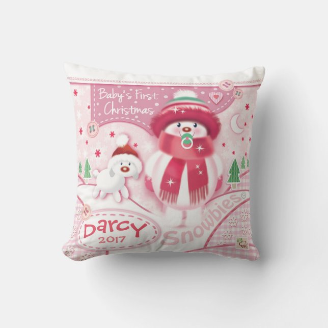 Cute Baby's First Christmas Pillow for Girls (Front)
