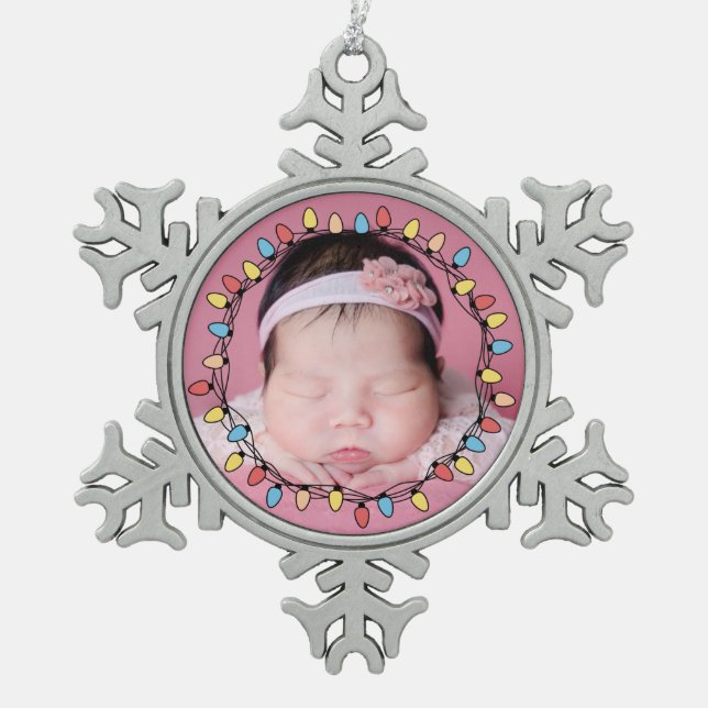 Cute baby's first christmas   snowflake pewter christmas ornament (Front)
