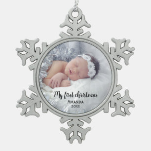 Cute baby's first christmas snowflake pewter christmas ornament