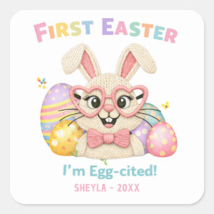 Cute Baby's First Easter Egg-cited Bunny Square Sticker