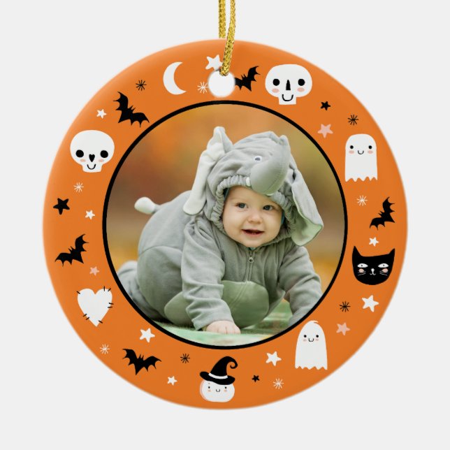 Cute Baby's First Halloween Photo Ornament (Front)