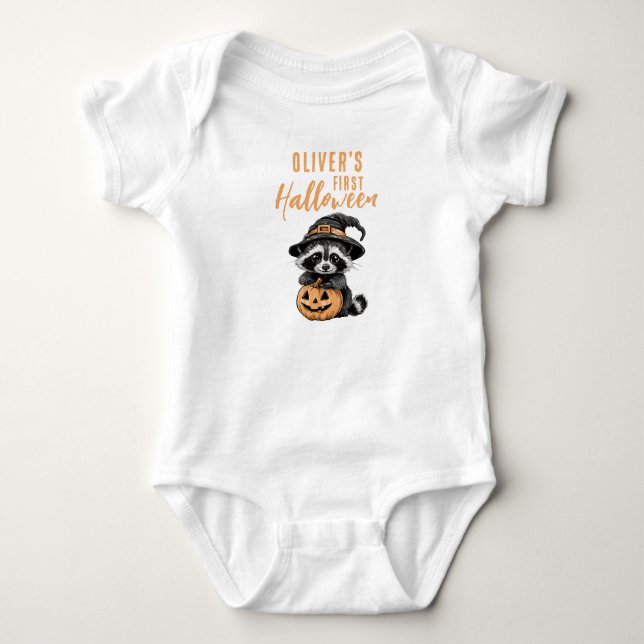 Cute Baby's First Halloween Racoon Baby Bodysuit (Front)