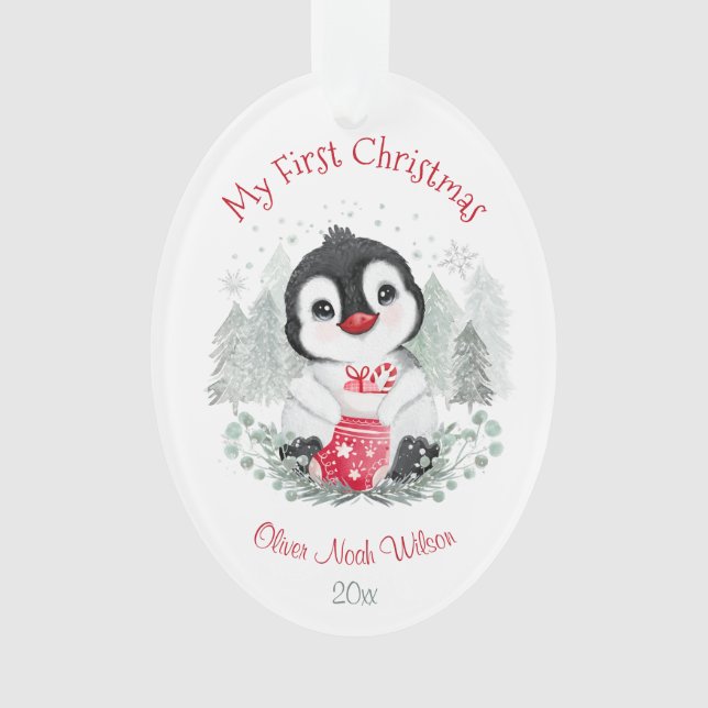 Cute Baby's First Oval Christmas Acrylic Ornament (Front)