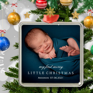 Cute Baby's My First Merry Little Christmas Photo  Metal Tree Decoration