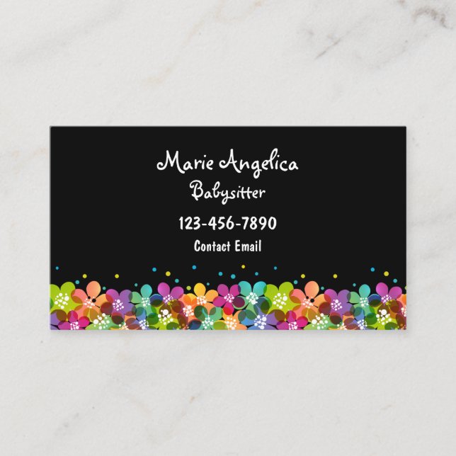 Cute Babysitter Colourful Business Cards Template (Front)
